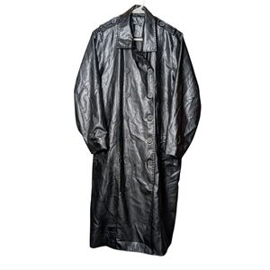 Nasty Gal Glossy Black Long Trench Coat Faux Leather Like New Woman's 2